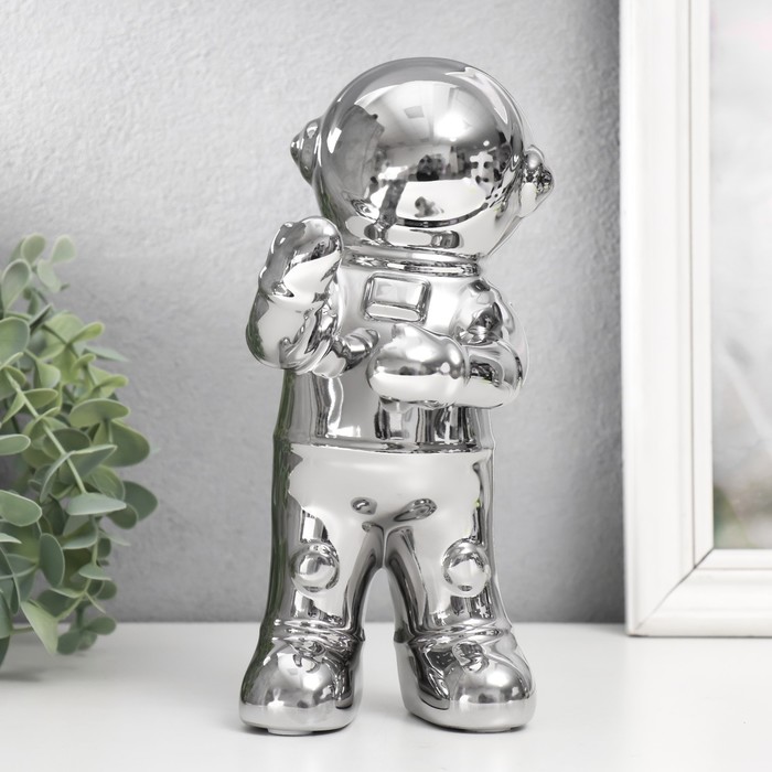 Сувенир керамика подставка под бокал "Космонавт" серебро 10х14х22 см - фото 1878279046