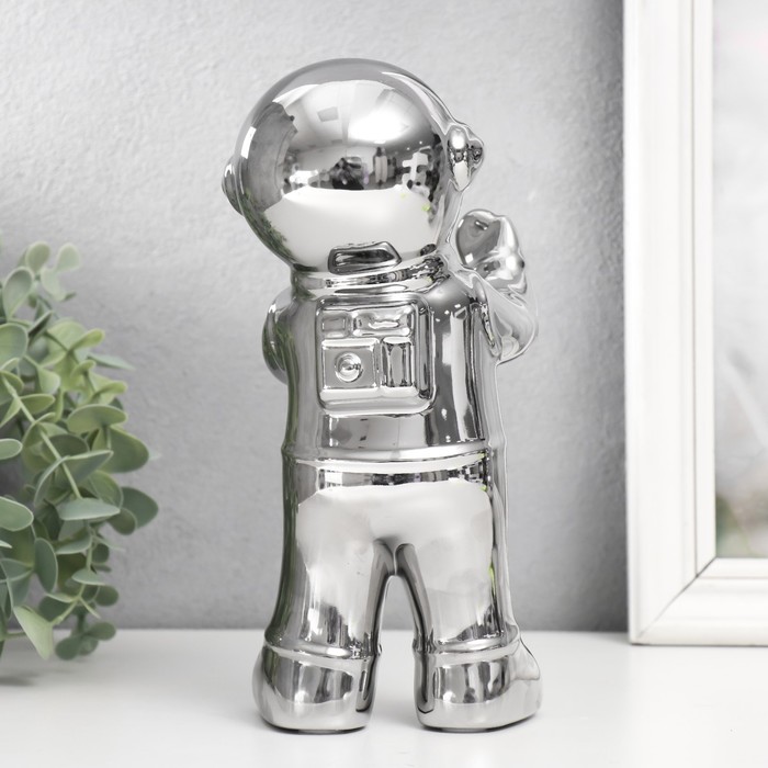 Сувенир керамика подставка под бокал "Космонавт" серебро 10х14х22 см - фото 1898972498