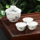 Набор чайный керамический «Восточная мудрость», 4 предмета: 3 пиалы 40 мл, гайвань 240 мл, цвет белый - Фото 1