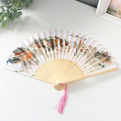 Веер складной h=21 см «Город», цветной, с кисточкой