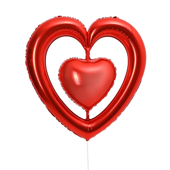 Шар фольгированный 40 «Сердце в сердце», цвет красный