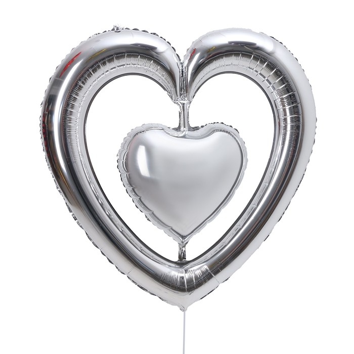 Шар фольгированный 40 «Сердце в сердце», цвет серебро