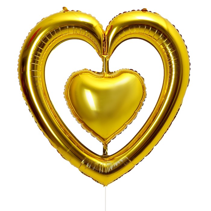 Шар фольгированный 40 «Сердце в сердце», цвет золото