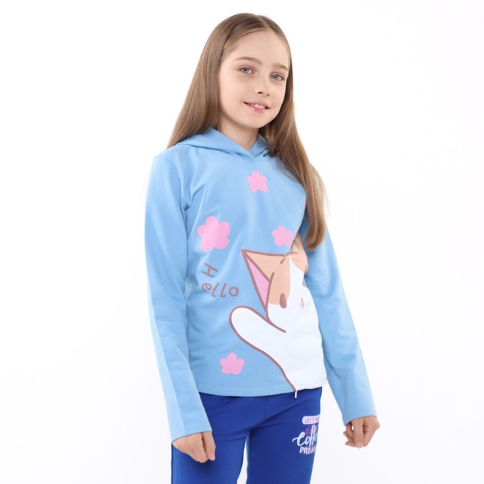 Толстовка для девочек, цвет голубой , рост 158 см - Фото 1