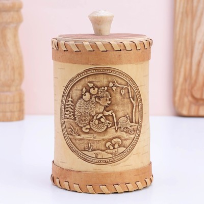 Туес «Ёжик», банка для хранения, 8×8×14 см, береста