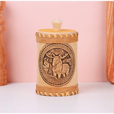 Туес «Лось», банка для хранения, 8×8×14 см, береста