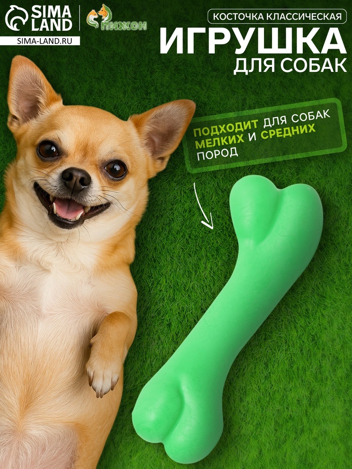 Жевательная игрушка для собак «Косточка классическая», 12.3 см, TPR, зелёная - Фото 1