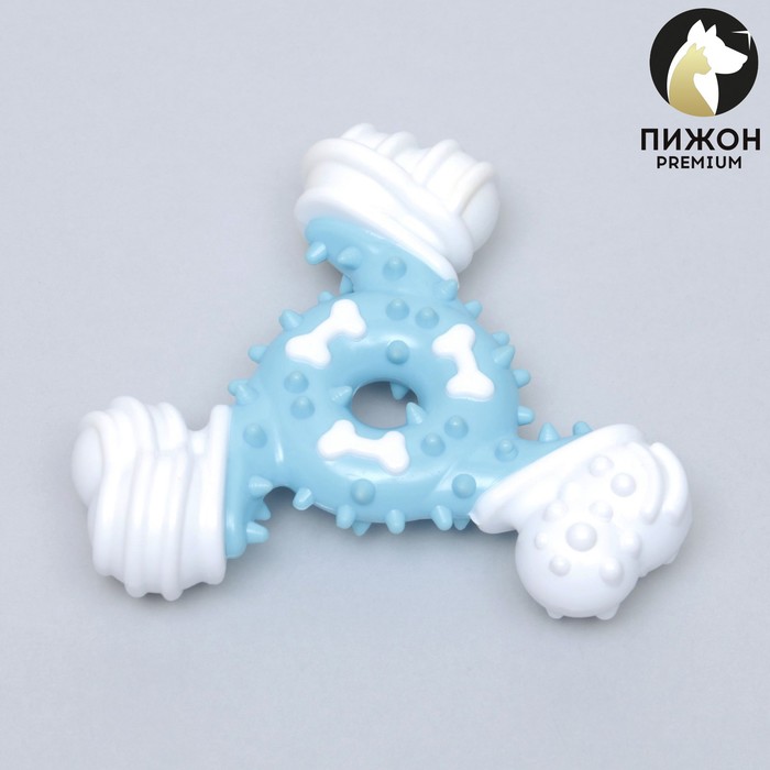 Игрушка для собак «Кость-треугольник», 12 см, двухслойная, твёрдый и мягкий пластик, 12 см, голубая - Фото 1