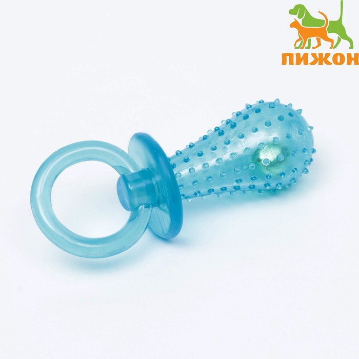 Игрушка жевательная "Соска" прозрачная, PP, 9,5 см,  синяя - Фото 1