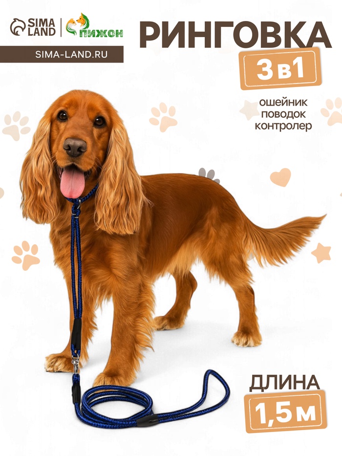 Ринговка для собак, 150×0.6 см, с вертлюгом, синяя, чёрная - Фото 1