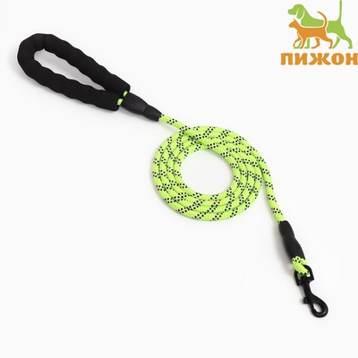 Поводок, 180×0.8 см, светоотражающий, круглый, с эргономической ручкой, зелёный