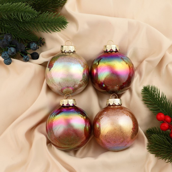 Ёлочные игрушки «Мэдисон» блеск, шары новогодние, d=8 см, набор 4 шт., МИКС - Фото 1