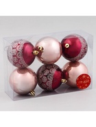 Ёлочные игрушки «Ночка», d=8 см, 6 шт., цветы узор, бордовый/золотистый 9510504