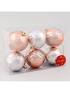 Ёлочные игрушки «Ночка», шары новогодние, d=8 см, набор 6 шт., цветы люкс, золотистый 9510508