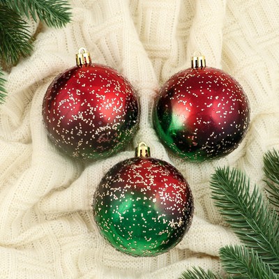 Ёлочные игрушки «Мэдисон», шары новогодние, d=8 см, набор 3 шт., зелёный/красный