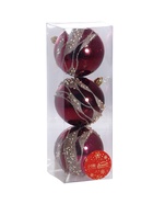 Ёлочные игрушки «Сказочные узоры», шары новогодние, d=8 см, набор 3 шт., волны, бордовый - фото 8082302