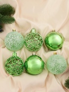 Ёлочные игрушки «Эстер», снежинки, шары новогодние, набор 6 шт., d=8 см, зелёный - Фото 1