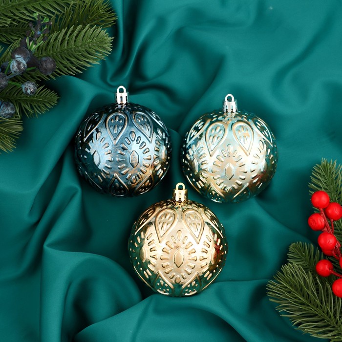Ёлочные игрушки «Мадлен» капельки, шары новогодние, d=8 см, набор 3 шт., МИКС - Фото 1