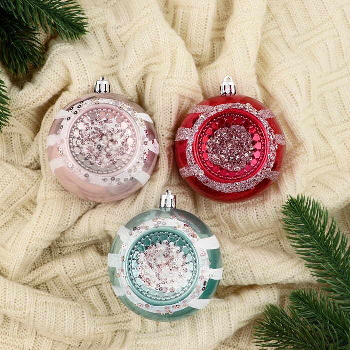 Ёлочные игрушки «Морозец», шары новогодние, d=8 см, набор 3 шт., МИКС - Фото 1