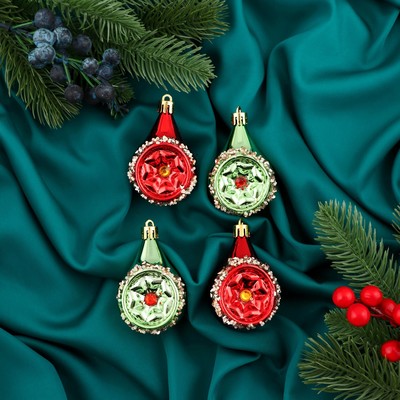 Елочные игрушки 4 шт. «Фонарик Сказка» 5×8 см, зелёный/красный