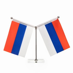 Флаг России настольный, с двумя флажками 8 х 11 см, квадрат, 16.5 х 12 см