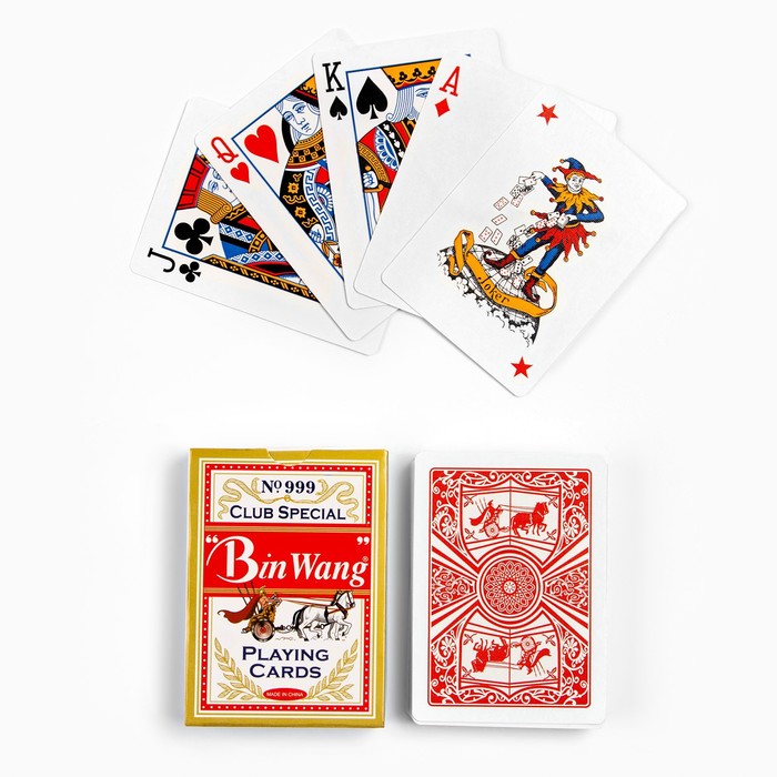Карты игральные бумажные BinWang, 55 шт, 260 г/м2, красные, 6.3 х 8.8 см - Фото 1