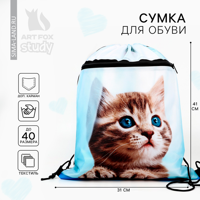 Мешок для обуви «Милый котик» (с карманом) 41×31 см - Фото 1