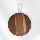 Доска разделочная с металлической ручкой, круглая, 35,8×25×1,6 см, тропическая акация - фото 22357570
