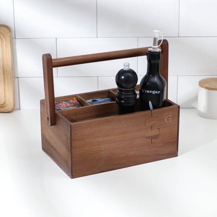 Органайзер для чая и кухонных принадлежностей с ручкой, 27×19×11,5 см, тропическая акация - фото 1907758542