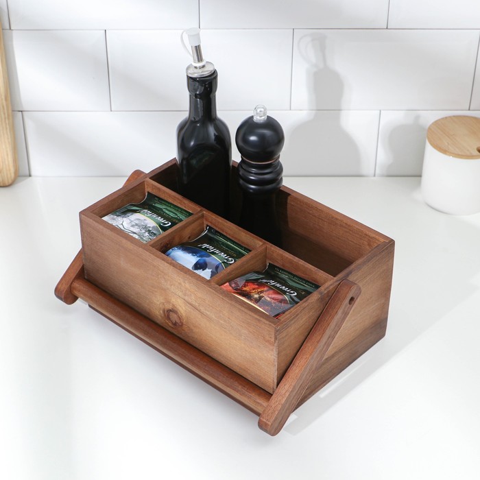 Органайзер для чая и кухонных принадлежностей с ручкой, 27×19×11,5 см, тропическая акация - фото 1907758543
