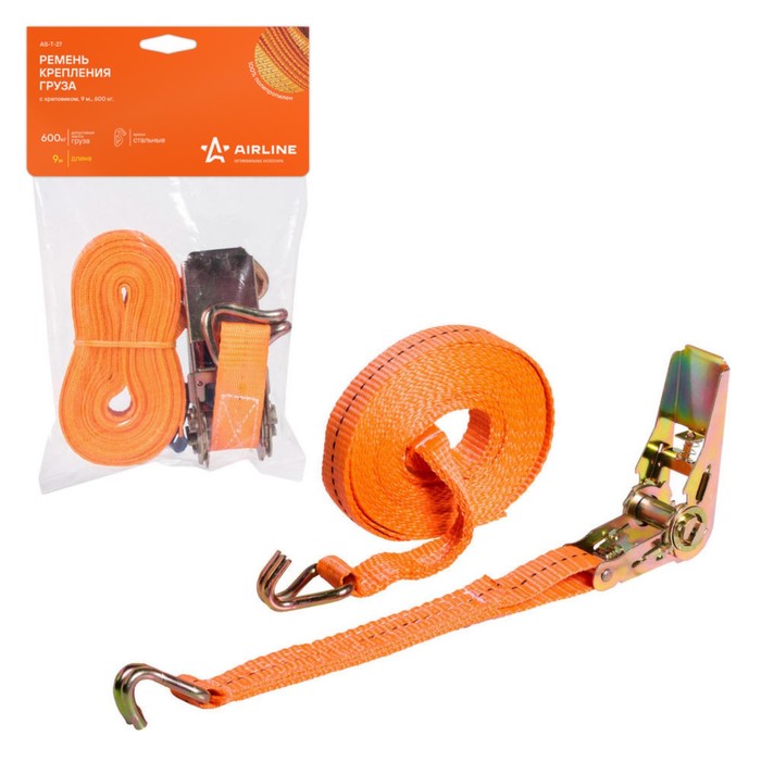Ремень крепления груза с храповиком Airline, 600 кг, 9 м - Фото 1