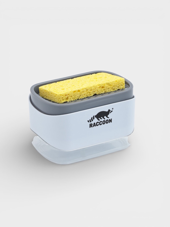 Дозатор для моющего средства с подставкой для губки Raccoon, губка в комплекте - Фото 1