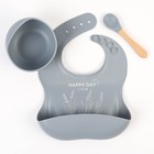 Набор для кормления: нагрудник, тарелка на присоске, ложка, M&B, серый - Фото 7
