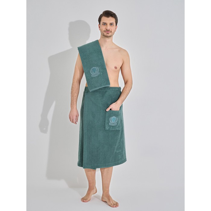 Набор мужской для сауны: килт, полотенце, размер 75х150 см - 1 шт, 50х90 см - 1 шт, цвет зелёный хаки