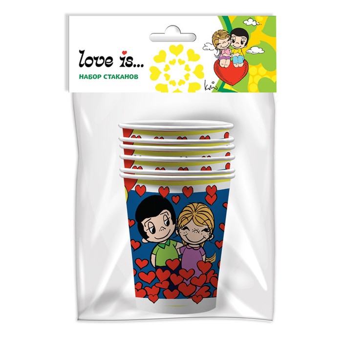 Набор бумажных стаканов Love is, синий, 6 шт., 250 мл 9802318