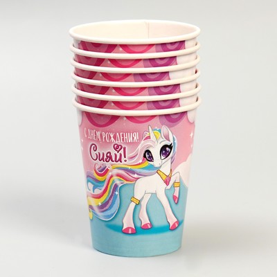 Набор бумажной посуды "С днём рождения!", 6 тарелок, 6 стаканов, 6 колпаков, гирлянда