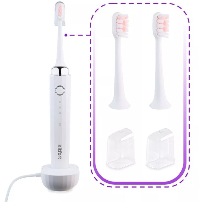 Электрическая зубная щётка КТ-2954, 3 режима, 3 насадки, белый