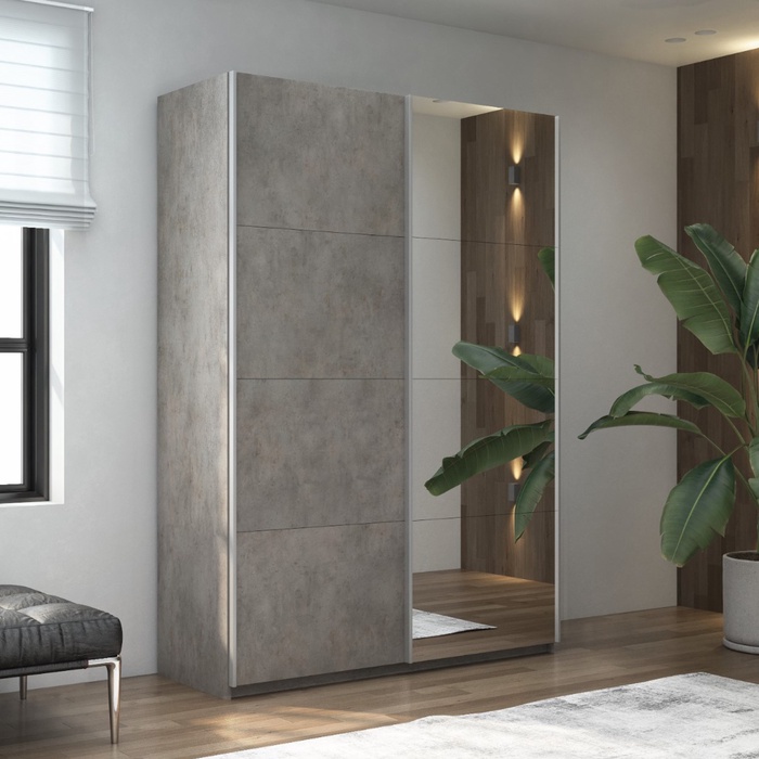 Шкаф-купе «Прайм», 1600×570×2300 мм, 2-х дверный, ЛДСП / зеркало, цвет бетон - Фото 1