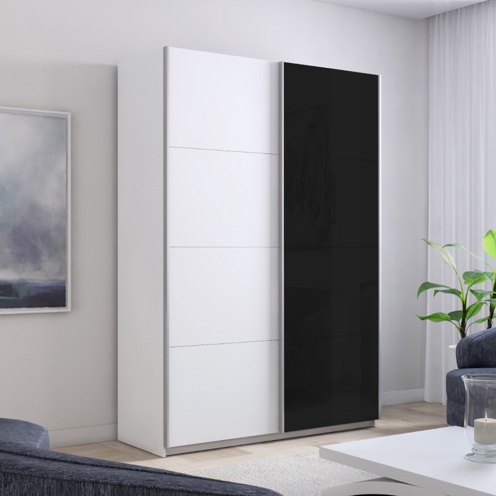 Шкаф-купе «Прайм», 1400×570×2300 мм, ЛДСП / чёрное стекло, цвет белый снег - Фото 1