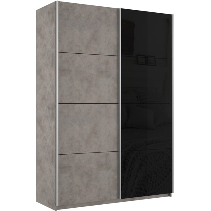Шкаф-купе «Прайм», 1600×570×2300 мм, ЛДСП / чёрное стекло, цвет бетон - Фото 1