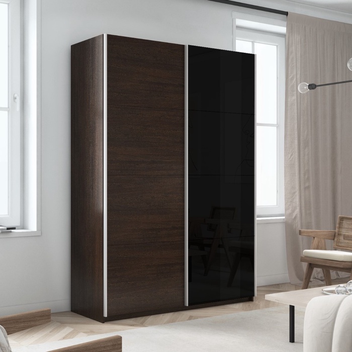 Шкаф-купе «Прайм», 1200×570×2300 мм, ЛДСП / чёрное стекло, цвет венге - Фото 1