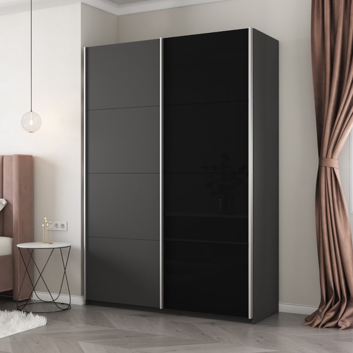 Шкаф-купе «Прайм», 1200×570×2300 мм, ЛДСП / чёрное стекло, цвет серый диамант - Фото 1