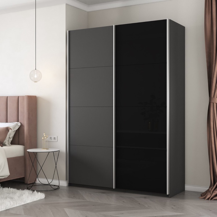 Шкаф-купе «Прайм», 1600×570×2300 мм, ЛДСП / чёрное стекло, цвет серый диамант - Фото 1