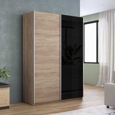 Шкаф-купе «Прайм», 1200×570×2300 мм, ЛДСП / чёрное стекло, цвет сонома