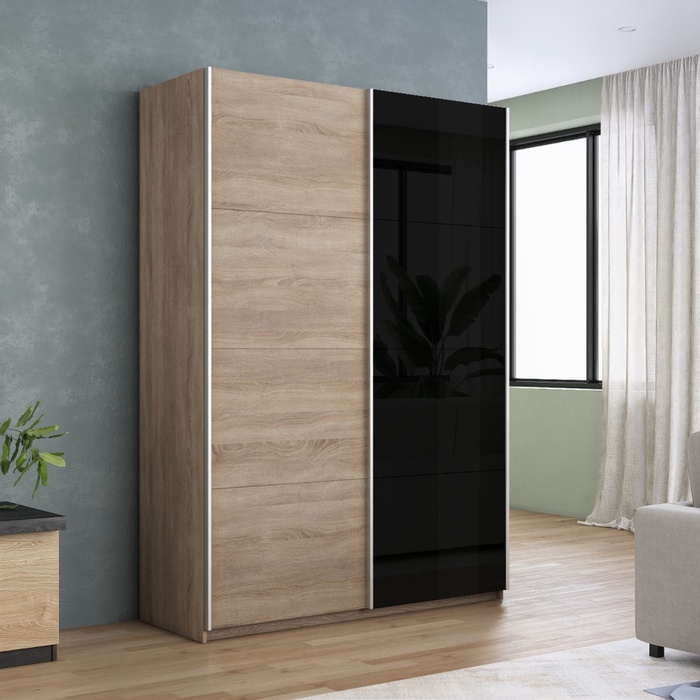 Шкаф-купе «Прайм», 1400×570×2300 мм, ЛДСП / чёрное стекло, цвет сонома - Фото 1