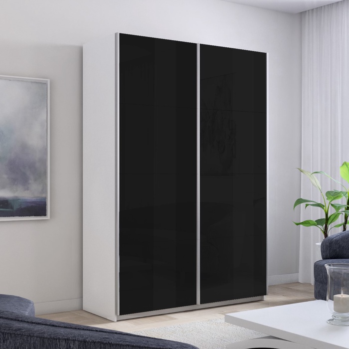 Шкаф-купе «Прайм», 1400×570×2300 мм, чёрное стекло, цвет белый снег - Фото 1