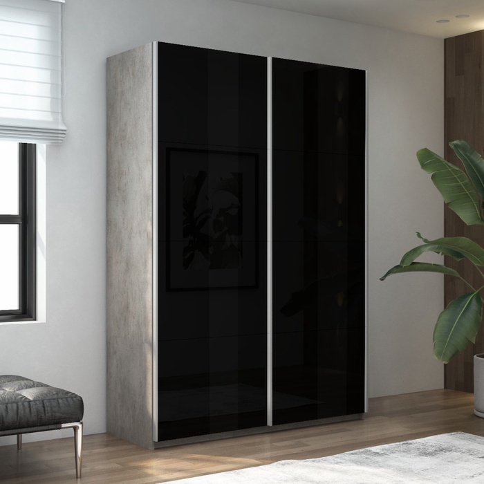 Шкаф-купе «Прайм», 1200×570×2300 мм, чёрное стекло, цвет бетон - Фото 1