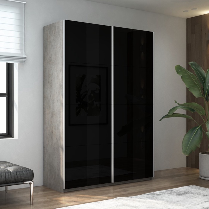 Шкаф-купе «Прайм», 1600×570×2300 мм, чёрное стекло, цвет бетон - Фото 1