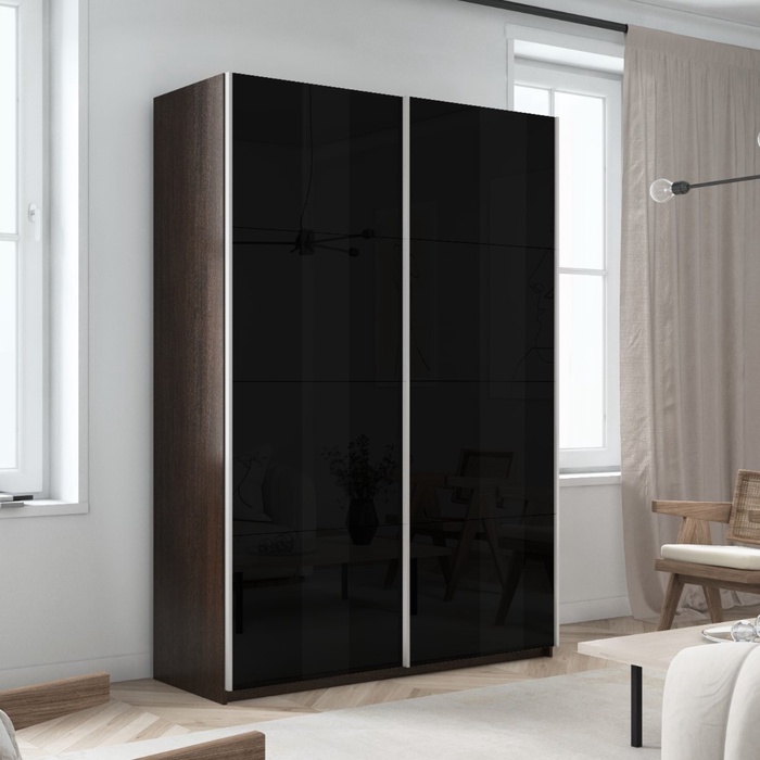 Шкаф-купе «Прайм», 1200×570×2300 мм, чёрное стекло, цвет венге - Фото 1