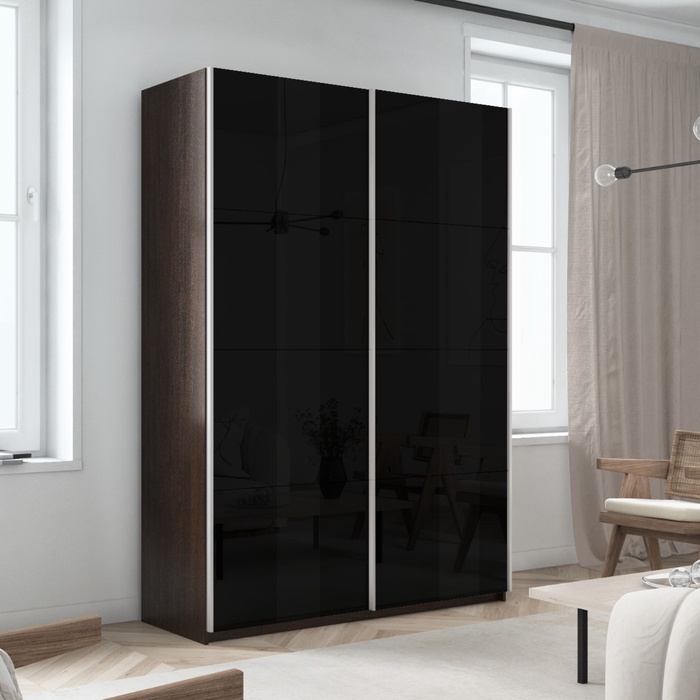 Шкаф-купе «Прайм», 1600×570×2300 мм, чёрное стекло, цвет венге - Фото 1
